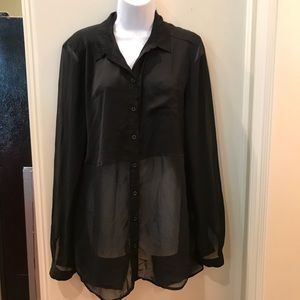 Free People Black Lace Sheer Button Down Top EUC